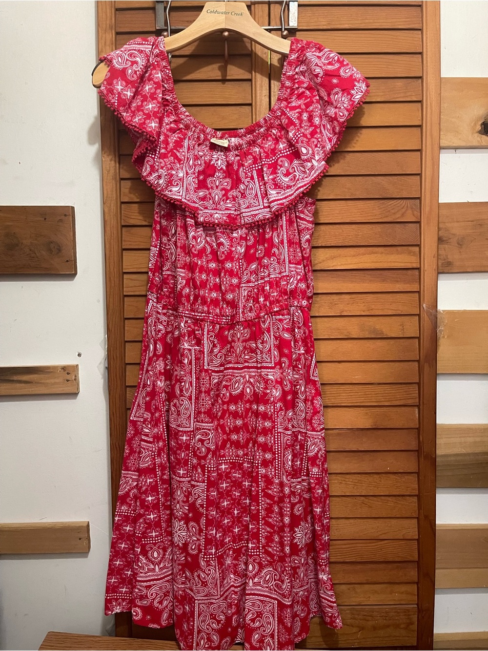 Red Off-Shoulder Paisley Midi Dress